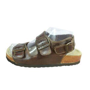 LL Bean Brown Oiled Leather Slingback Cork Buckled Casual Sandals Size 7.5
